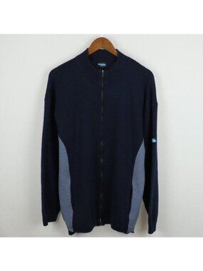 Kavu Men's Medium Blue Wool Blend Tight Knit Full Zip Cardigan Sweater